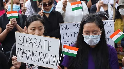 Kuki community people protesting for separate administration