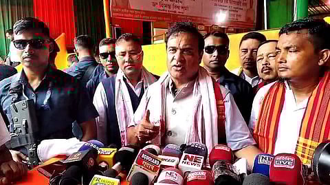 Photograph of Assam Chief Minister Himanta Biswa Sarma addressing the media in Koklabari, Baksa