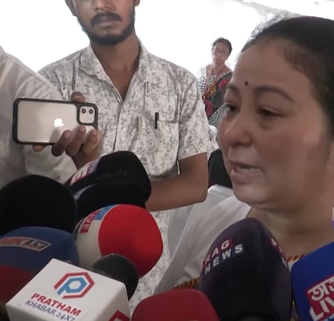 Image of late Zubeen Garg's wife Garima Garg during addressing the media