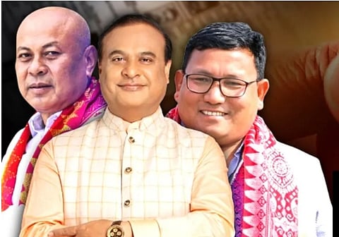 File photo collage of Assam Chief Minister Himanta Biswa Sarma, UPPL chief Pramod Bora and BPF chief Hagrama Mohilary