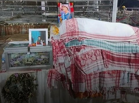 Image of the donation box at Zubeen Garg's cremation site