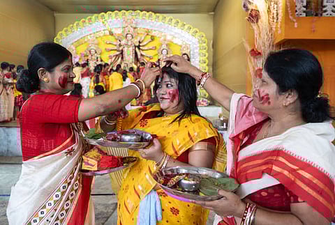 On Vijayadashami, women across Assam took part in the centuries-old ritual of Sindoor Khela