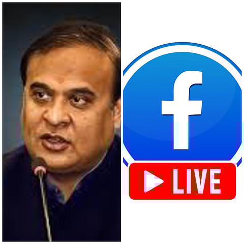 File Photo of Assam CM Himanta Biswa Sarma (Left) and Representative Image of Facebook Live (Right)