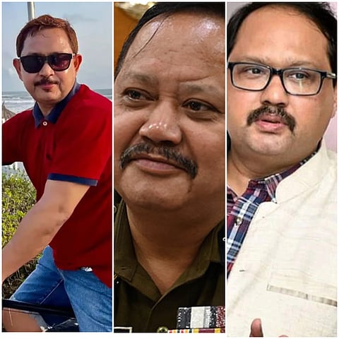 महंत ब्रदर्स की तस्वीर- बाईं ओर श्यामकानु महंत, बीच में भास्कर ज्योति महंत और दाईं ओर डॉ. नानी गोपाल महंत