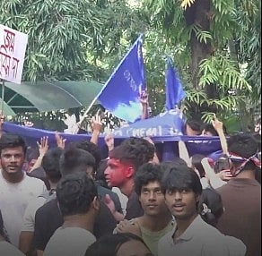 Image of the celebration among the students of Cotton University after Union election 2025-26 results being declared