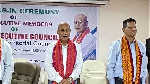 Image of BTC chief Hagrama Mohilary along with 12 executive members in oath oath-taking ceremony