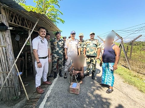 Image of the arrested individuals alongside the BSF and Sribhumi police, after Yaba tablets seizure