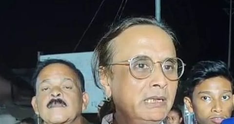 Image of Musician Raja Baruah while addressing media at a Nyay Yatra in Puranigudam for the justice of Zubeen Garg