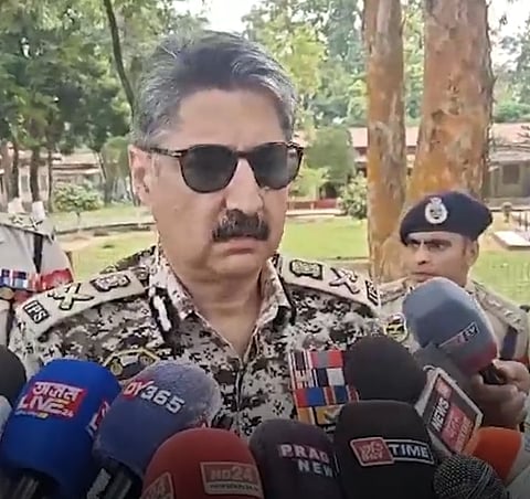 Image of Assam DGP Harmit Singh while addressing the media today in Kokrajhar 