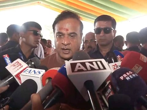 Image of Assam CM while addressing the media