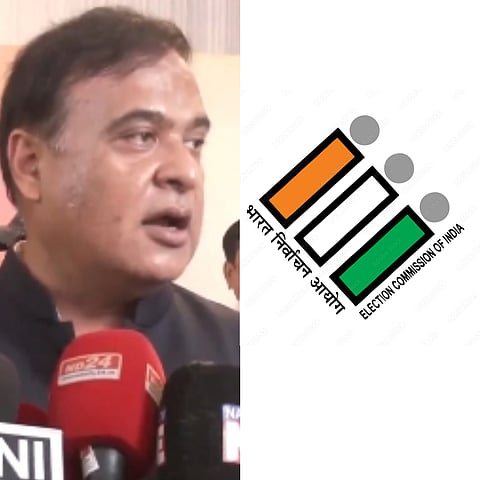 Image of Assam Chief Minister Himanta Biswa Sarma on the left and ECI logo on the right