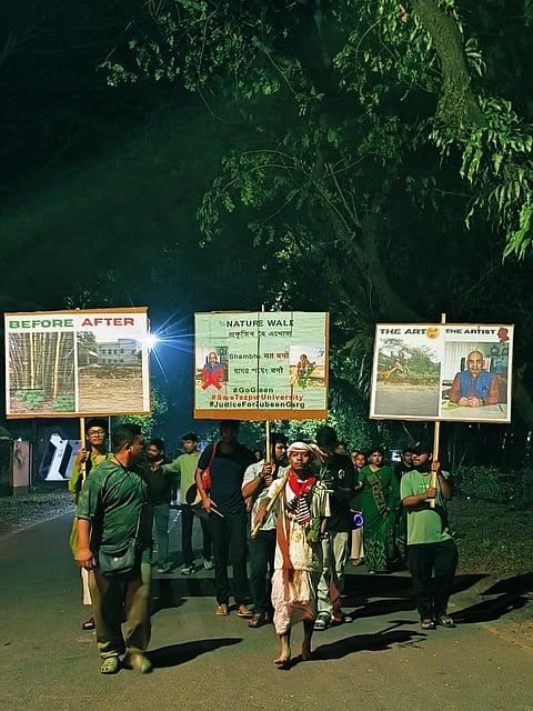 Image of ongoing protests in Tezpur University