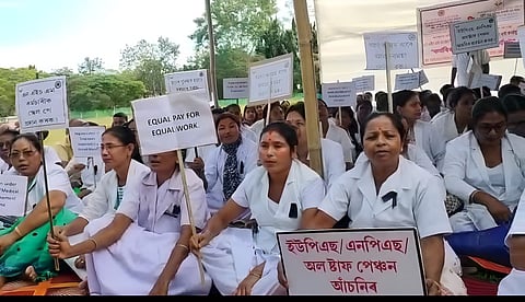 Image of the NHM workers protesting in different states
