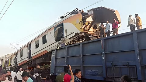 Image of the two trains collided near Bilaspur in Chhattisgarh.
