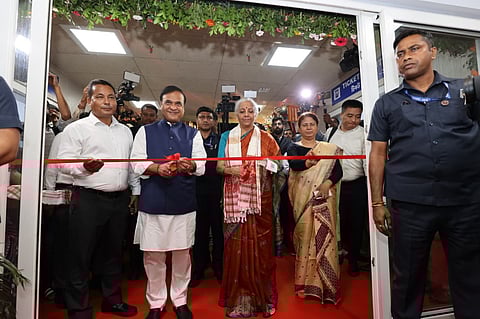Image of Union Finance Minister Nirmala Sitharaman along with Assam Chief Minister Himanta Biswa Sarma while inaugurating the new terminal