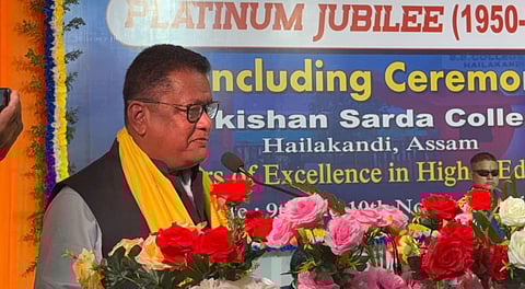 Image of the Assam Education Minister Dr. Ranoj Pegu on Sunday visited Hailakandi to attend the concluding ceremony of the two-day Platinum Jubilee celebrations of S. S. College.