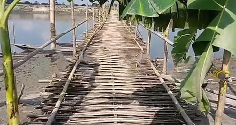 Image of the bridge being built by  Bahgaban Talukar in Nalbari's Laupara village