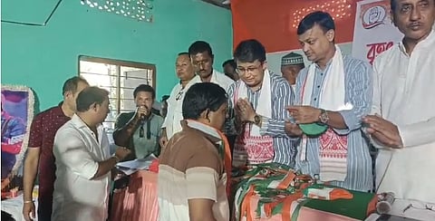 Image of the members joining the Congress party at Rajiv Bhawan in Biswanath 