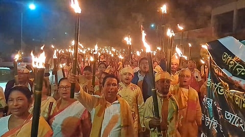 Image of the protest led by Tai Ahom Community in  Margherita