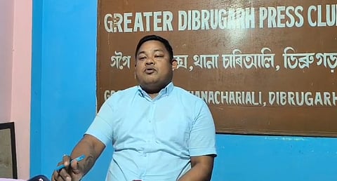 Image of Central Joint Secretary of Tai Ahom Youth Council Dip Jyoti Duwara during the press meet in Dibrugarh