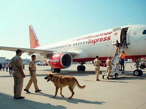 Image of the security officials inspecting the Air India Express flight