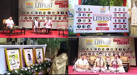 Image shows a few snippets from the third Pragjyotishpur Literature Festival (PLF) launch in Guwahati