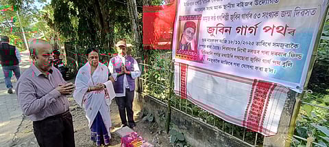 Image shows the inaugurating event of  ‘Zubeen Garg Road’ in Sivasagar