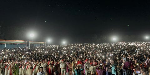 Image shows a sea of people congregated together in the Kokrajhar district singing ‘Mayabini Ratir Bukut’, creating a history.