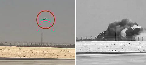 Image of the IAF Tejas fighter jet crash during air show in Dubai