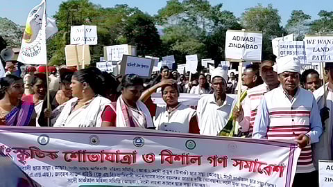 Image of the rally by Adivasi community in Kokrajhar seeking land rights and ST status