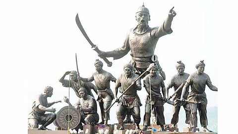 File photo of Lachit Borphukan's statue along with the armies at Lachit Ghat, Guwahati 