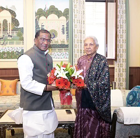 Lakshman Prasad Acharya and Anandiben Patel discuss collaborative initiatives