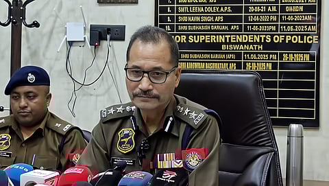 Biswanath Additional Superintendent of Police Debarshi Choudhury addressing media