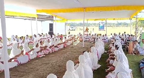 Image of Salmora village's women praying together with naam-kirtan