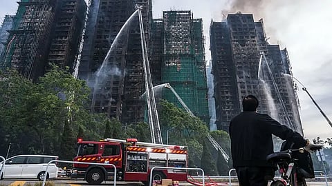 Image of the damaged Wang Fuk Court Housing Complex after the massive fire broke out