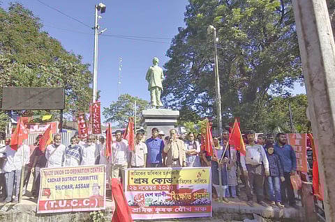 Protests held in Silchar against the new Labour Laws