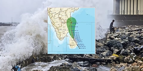 Image shows the IMD-alerted areas that are anticipated to be affected by Cyclone Ditwah