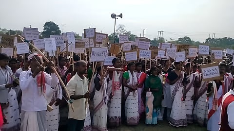 Image from the protest organised by members of AASAA in the Biswanath Sadar playground