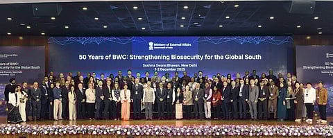 Image of the conference held in New Delhi on the subject: “50 Years of the Biological Weapons Convention: Strengthening Biosecurity for the Global South”
