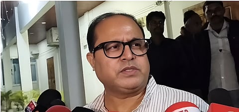 Image of Mankachar MLA Aminul Islam, while addressing the media