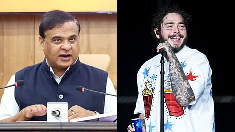 Assam Chief Minister Himanta Biswa Sarma on the left and Post Malone on the right 
