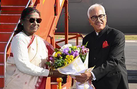 President Droupadi Murmu arrives at the airport in Imphal