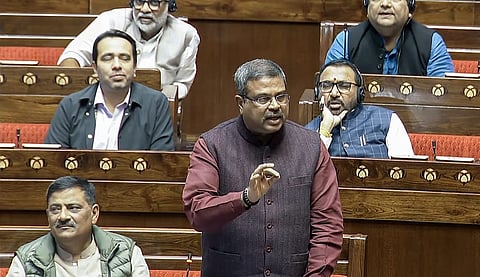 Image of the Union Education Minister Dharmendra Pradhan, tabling the Bill at the Lok Sabha