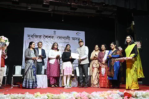 Image of the launch of a 90-day awareness campaign titled “Safe Childhood, Golden Assam” at the Nagaon District Library Auditorium