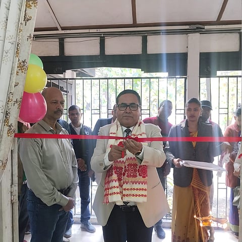 Image of District & Sessions Judge & Chairperson of DLSA, Nagaon, Dibyajyoti Mahanta, inaugurating the free eye checkup camp
