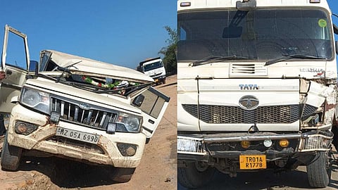 Image of the two vehicles involved in the accident occured n the bypass road in the Asimganj area under Patharkandi Police Station, in Sribhumi