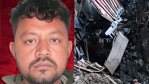 Image of the arrested driver on the left and the accident scene on the right