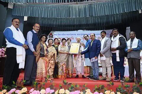 Image from the felicitation programme organised at Kushilav Auditorium of Nagaon Girls' College