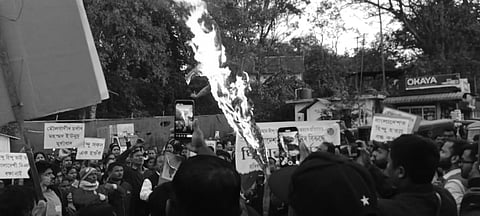 Image of the protest led by the Bengali Parishad Assam in Margherita
