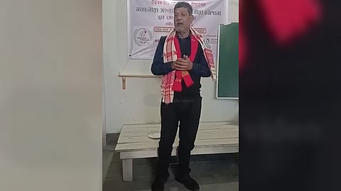 Image of Haibargaon Press Club President Dibyajyoti Baruah while addressing the media